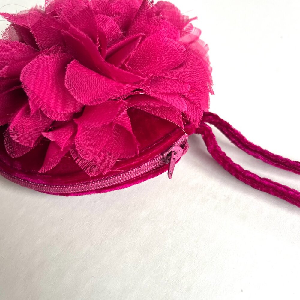 Cupcake Small Bag Wrist Clutch Wallet Velvet‎ Flower Zip Closure Hot Pink